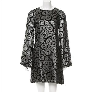 Opening Ceremony mini dress black with silver tone geometric pattern, Size XS